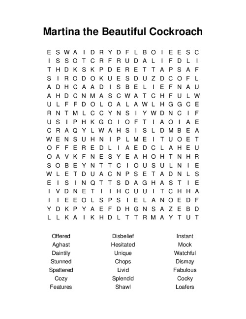 Martina the Beautiful Cockroach Word Search Puzzle