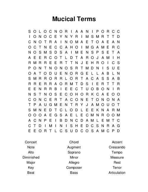 Mucical Terms Word Search Puzzle