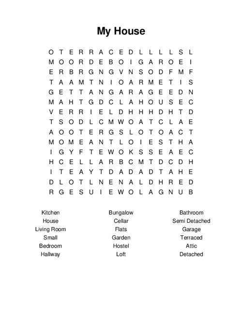 My House Word Search Puzzle