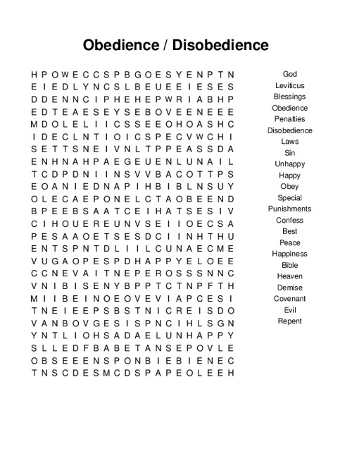Obedience / Disobedience Word Search Puzzle