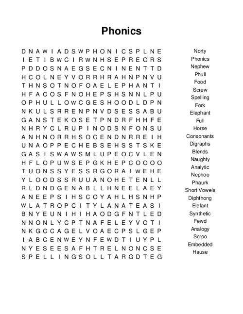 Phonics Word Search Puzzle