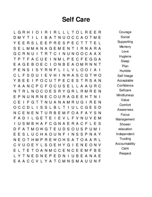 Self Care Word Search Puzzle