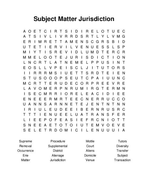 Subject Matter Jurisdiction Word Search Puzzle