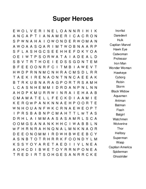 Super Heroes Word Search Puzzle