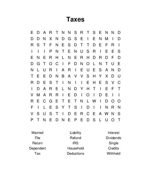 Taxes Word Search Puzzle