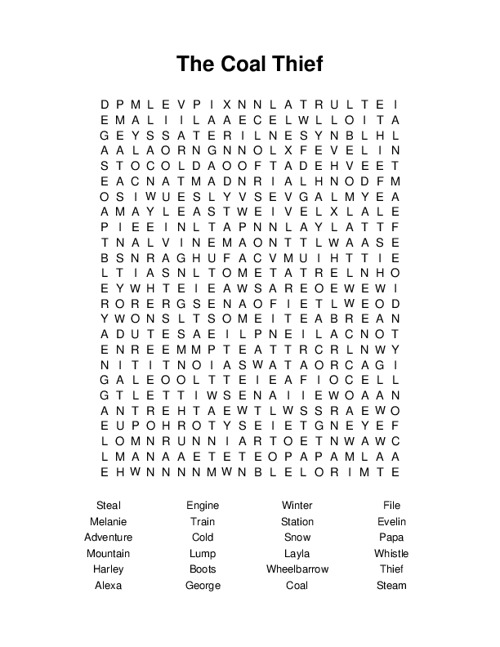 The Coal Thief Word Search Puzzle