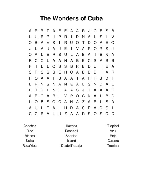 The Wonders of Cuba Word Search Puzzle