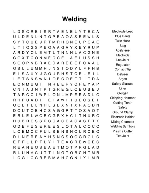 Welding Word Search Puzzle