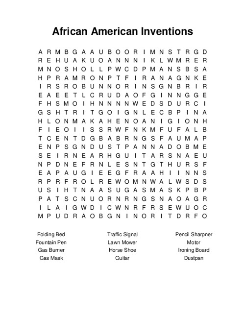 African American Inventions Word Search Puzzle