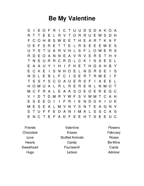 Be My Valentine Word Search Puzzle