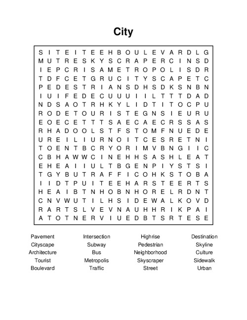 City Word Search Puzzle