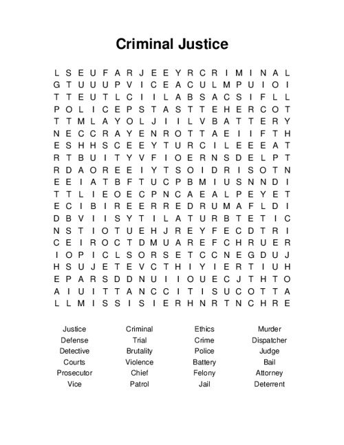 Criminal Justice Word Search Puzzle