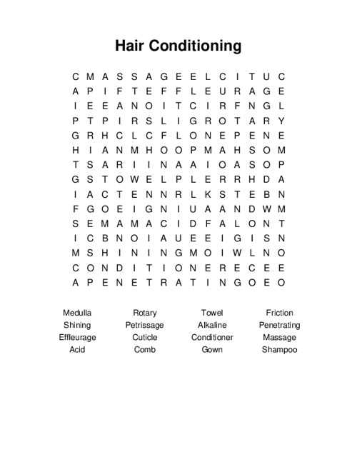 Hair Conditioning Word Search Puzzle