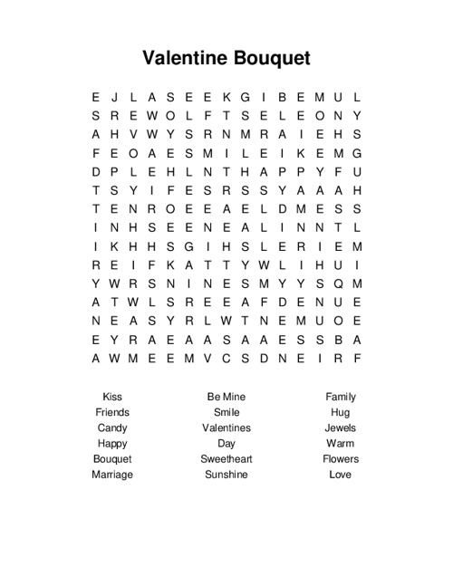 Valentine Bouquet Word Search Puzzle