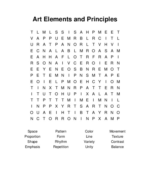 Art Elements and Principles Word Search Puzzle