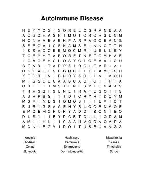 Autoimmune Disease Word Search Puzzle