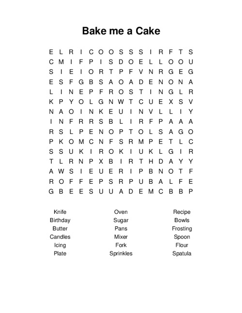 Bake me a Cake Word Search Puzzle