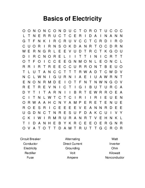 basics-of-electricity-word-search