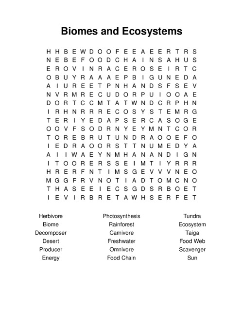 Biomes and Ecosystems Word Search Puzzle