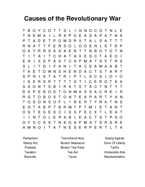 causes-of-the-revolutionary-war-word-search