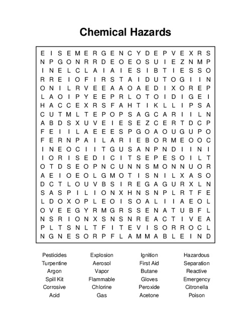 Chemical Hazards Word Search Puzzle