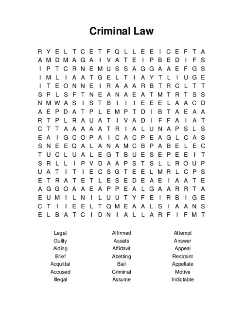 Criminal Law Word Search Puzzle