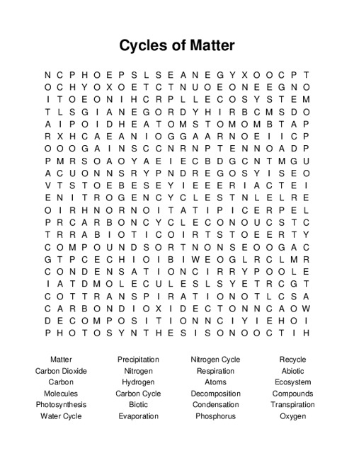 Cycles of Matter Word Search Puzzle