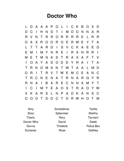 Doctor Who Word Search Puzzle