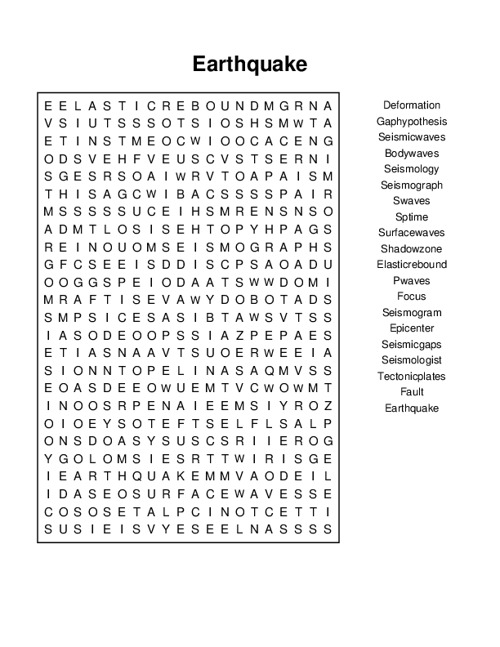 Earthquake Word Search Puzzle
