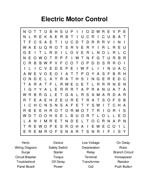 Electric Motor Control Word Search Puzzle