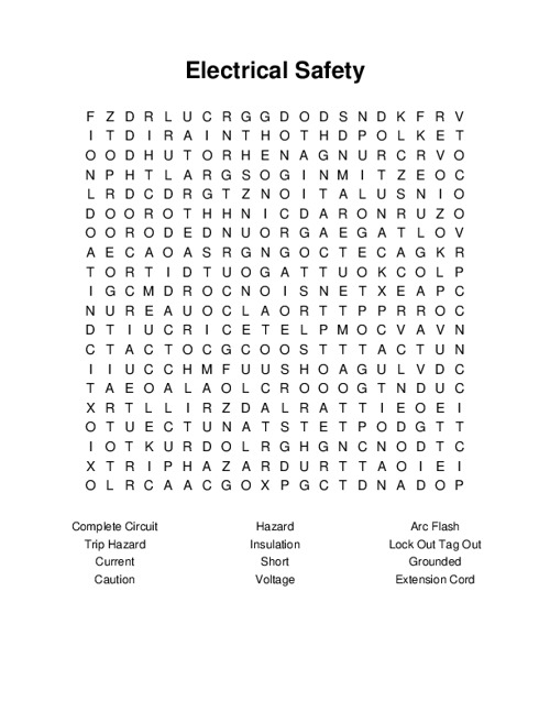 Electrical Safety Word Search Puzzle