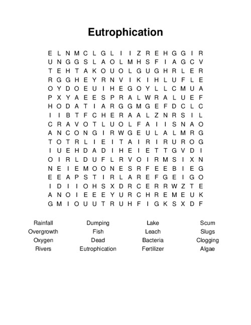 Eutrophication Word Search Puzzle