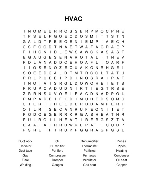 HVAC Word Search Puzzle