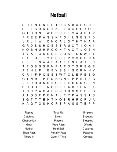 Netball Word Search Puzzle