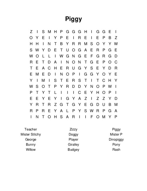 Piggy Word Search Puzzle