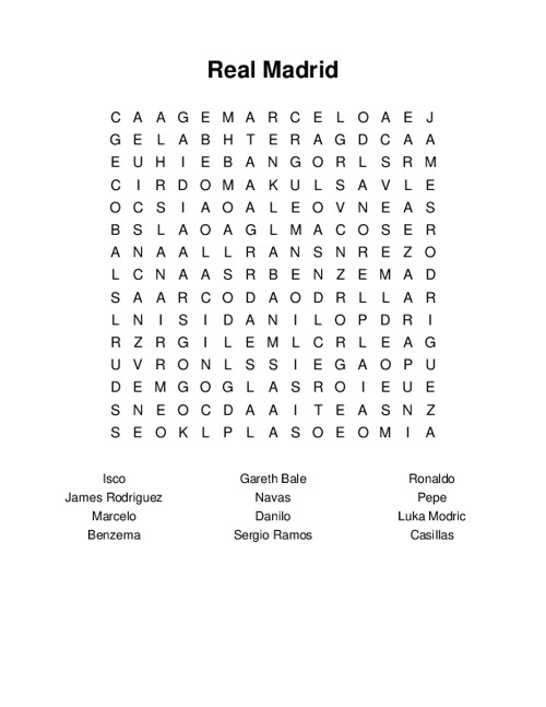 Real Madrid Word Search Puzzle