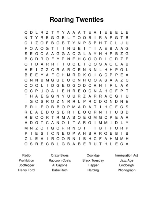 Roaring Twenties Word Search