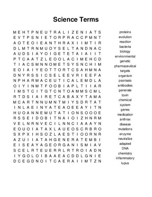 Science Terms Word Search Puzzle