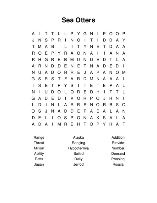 Sea Otters Word Search Puzzle