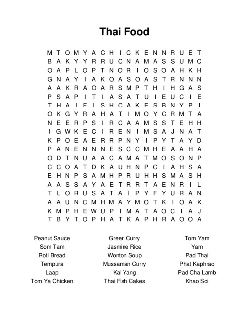Thai Food Word Search Puzzle