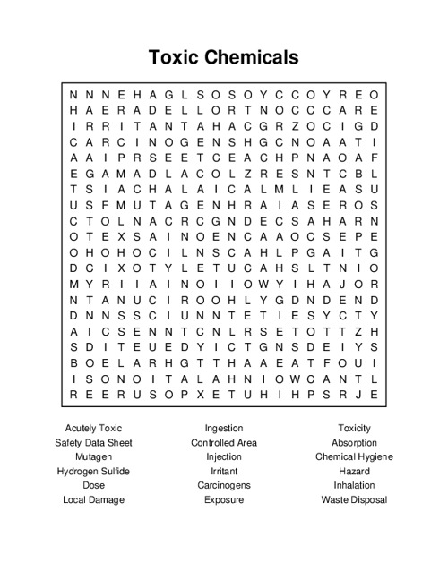 Toxic Chemicals Word Search Puzzle