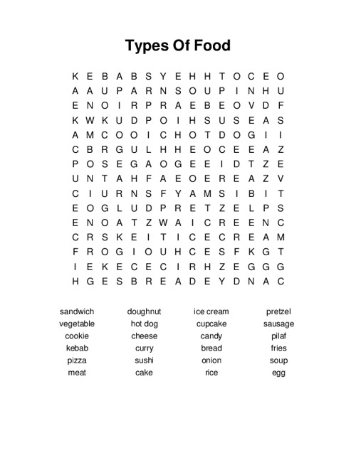 Types Of Food Word Search Puzzle