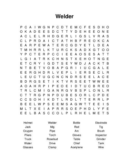 Welder Word Search Puzzle