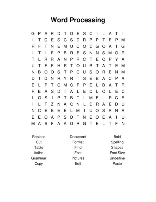 Word Processing Word Search Puzzle