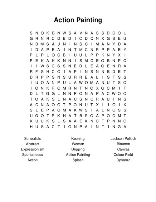 Action Painting Word Search Puzzle