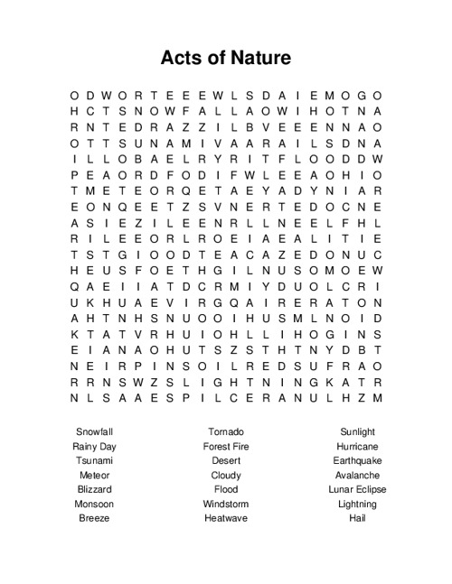 Acts of Nature Word Search Puzzle