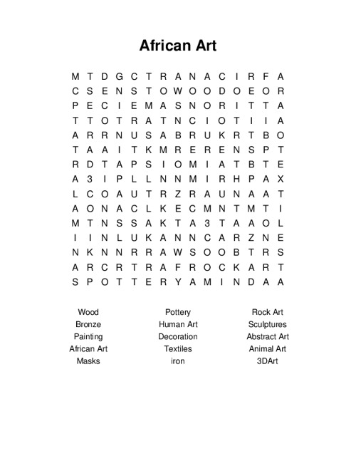 African Art Word Search Puzzle
