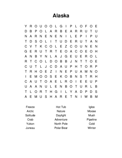 Alaska Word Search Puzzle