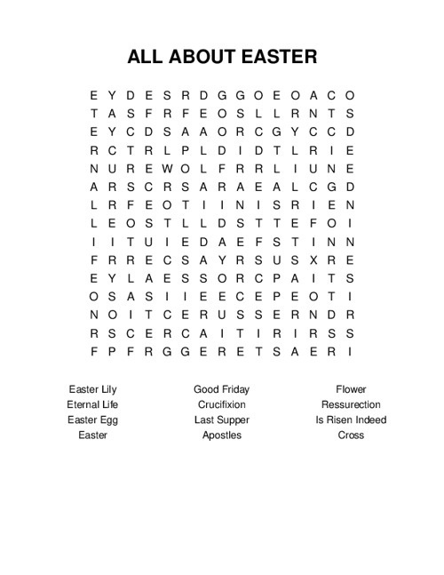 ALL ABOUT EASTER Word Search Puzzle