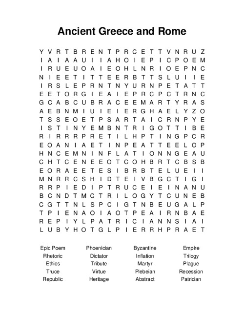 Ancient Greece and Rome Word Search Puzzle